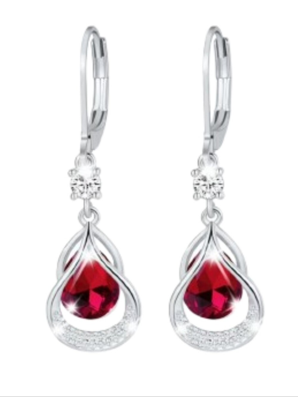 Apsvo 18K Gold Plated July Ruby Red Teardrop Earrings